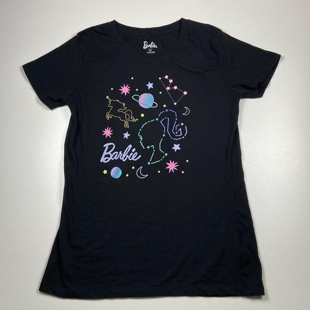Barbie Celestial Constellation Unicorn Graphic T-Shirt Size XL Blk Girlycore Tee